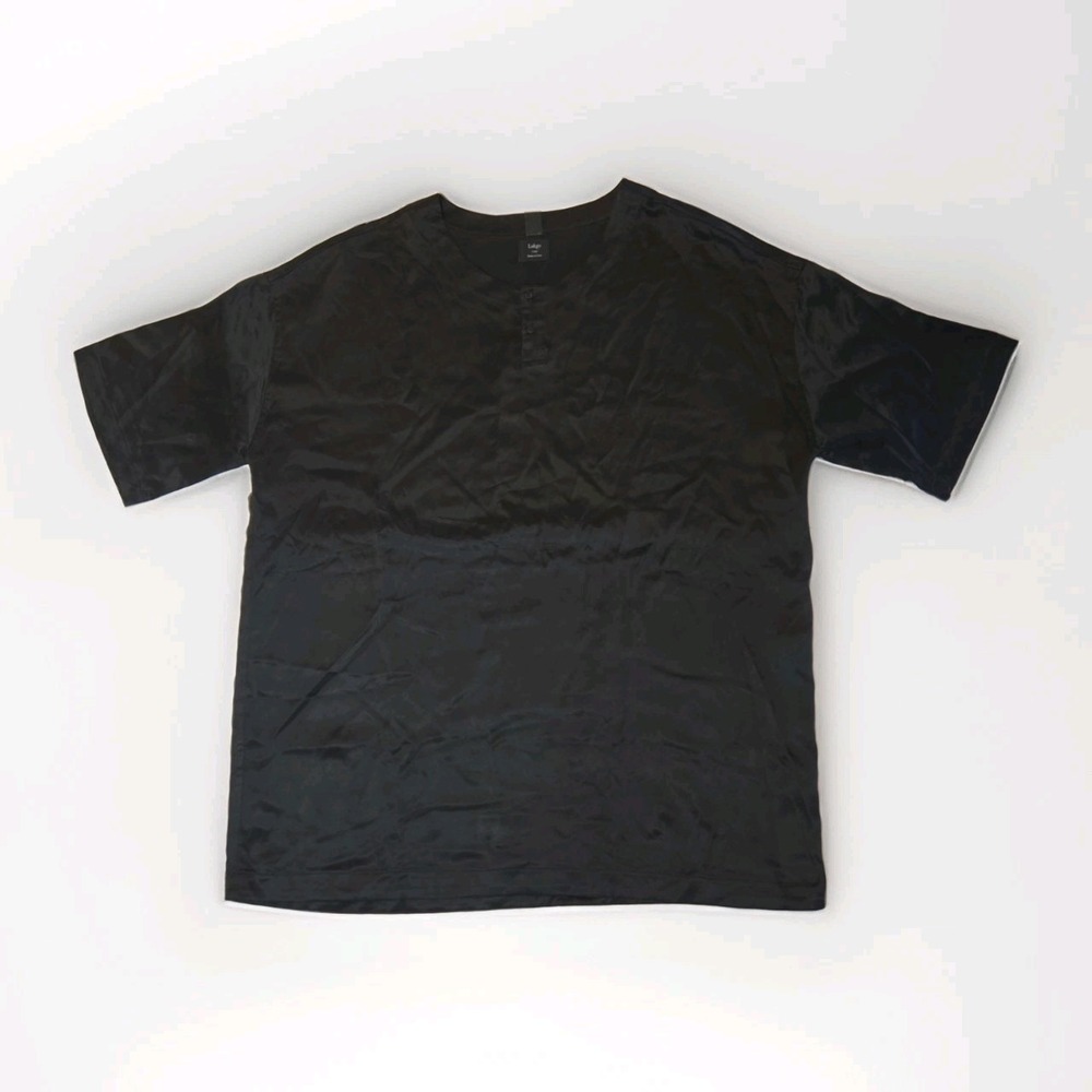 Lahgo Lunya Silk Henley Sleep Shirt Mens Large Black Oversized Relaxed PJ Top